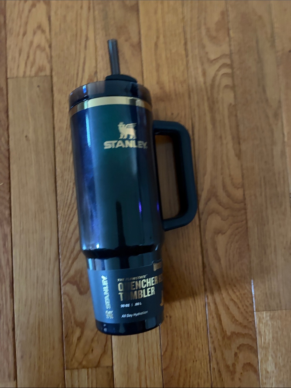 Stanley Hunter Green and Gold Travel Tumbler with Handle